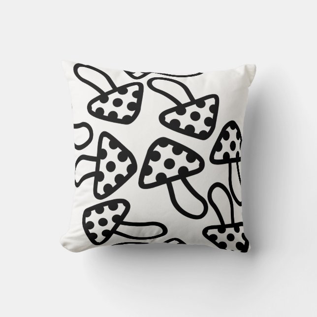 Mushroom Black & White Throw Pillow  (Front)