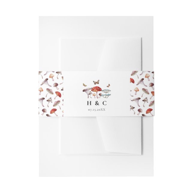 Mushroom Botanical Wedding  Invitation Belly Band (Front Example)