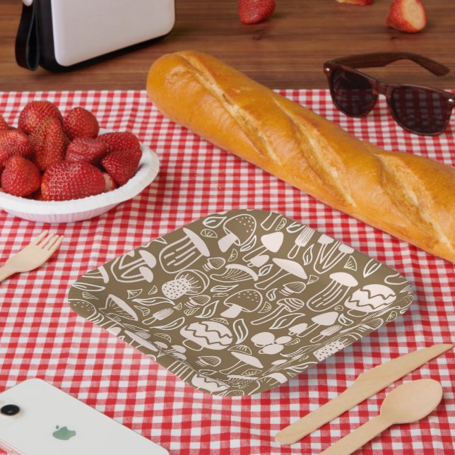 Mushroom Brown Cream Paper Plate (Picnic)