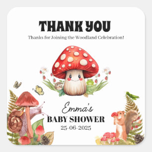  Mushroom Butterfly Moth Baby Shower Thank You Square Sticker