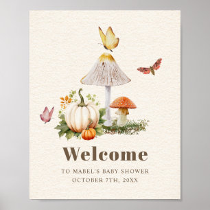Mushroom Butterfly Woodland Pumpkin Baby Shower  Poster