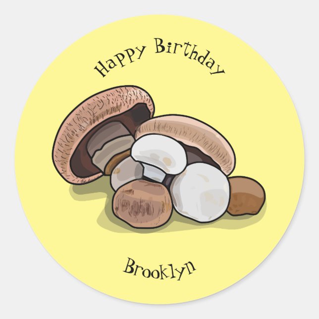 Mushroom cartoon illustration classic round sticker (Front)
