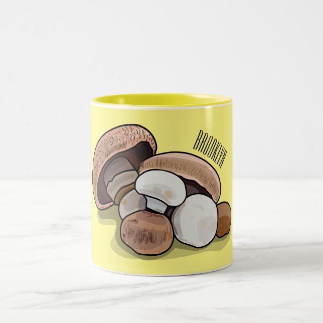 Mushroom cartoon illustration  Two-Tone coffee mug (Center)