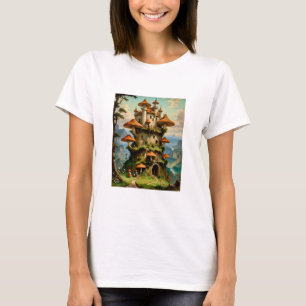 Mushroom Castle Fantasy Art Whimsical  Desi T-Shirt