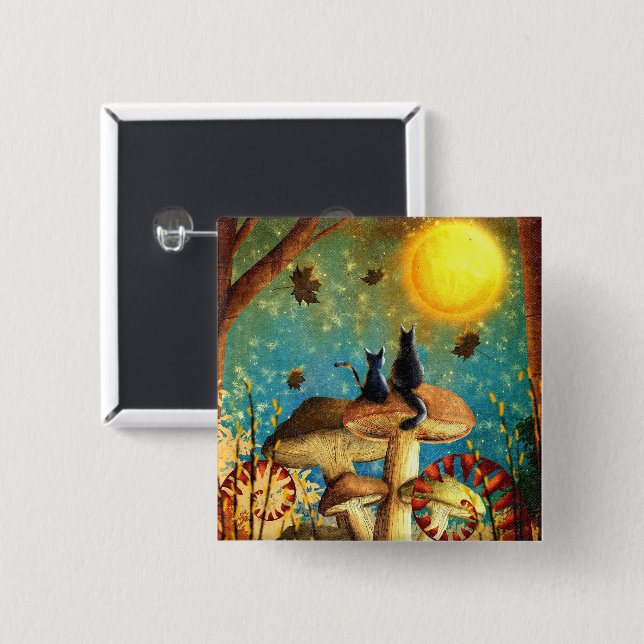 Mushroom Cats  15 Cm Square Badge (Front & Back)