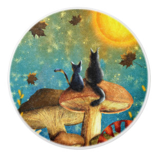 Mushroom Cats  Ceramic Knob