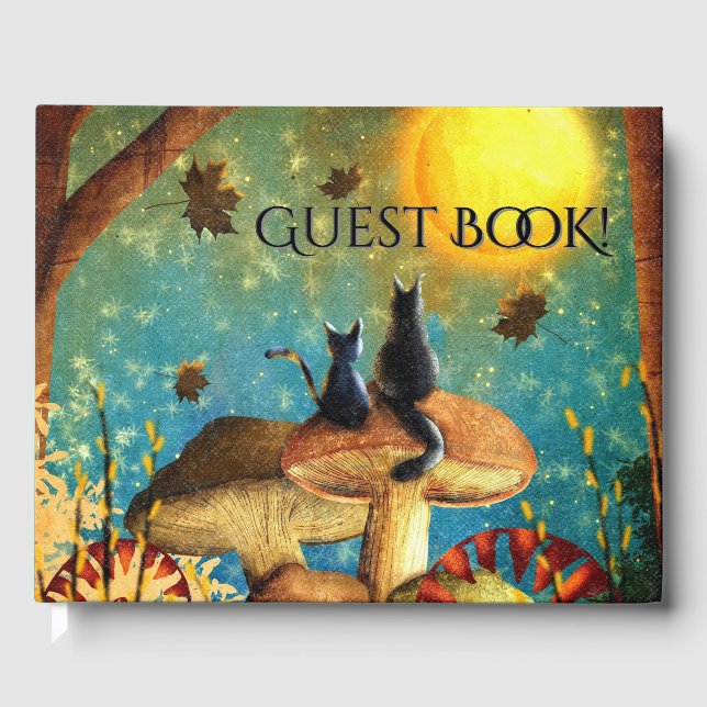 Mushroom Cats Custom Text Spine Guest Book (Front)