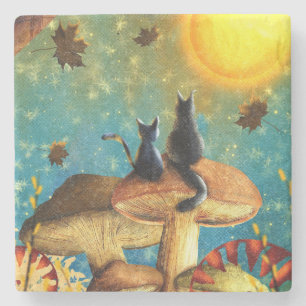 Mushroom Cats  Stone Coaster
