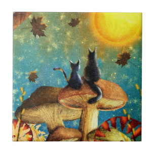 Mushroom Cats  Tile