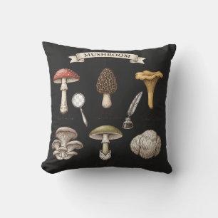 mushroom chart, vintage botanical, mycology shirt cushion
