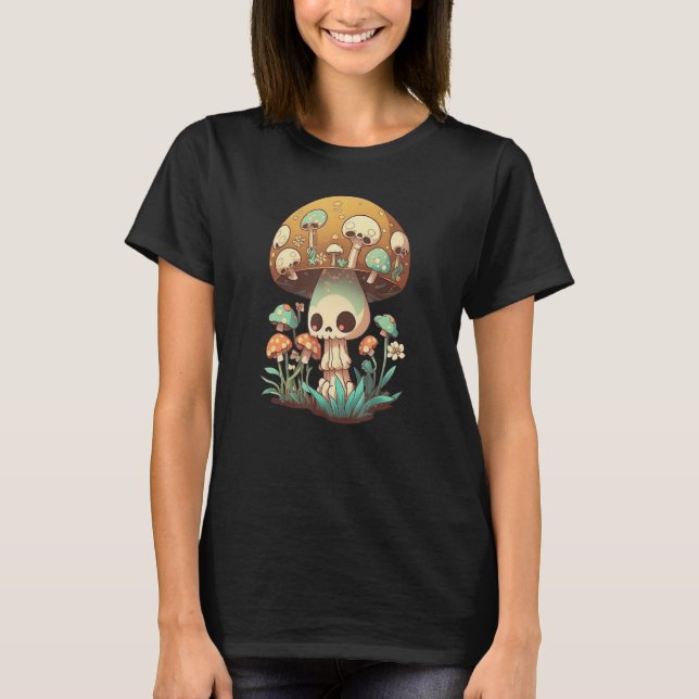Mushroom Clothing Mushroom Collector Skull Graphic T-Shirt (Front)