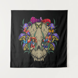 Mushroom Clothing Mushroom Collector Skull Graphic Tapestry