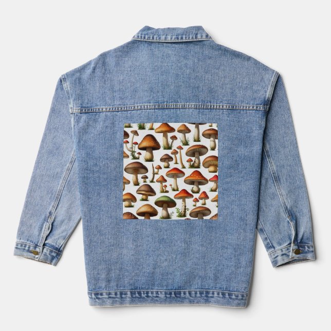 Mushroom Collection Pattern Design Denim Jacket (Back)