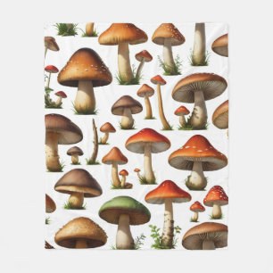 Mushroom Collection Pattern Design Fleece Blanket
