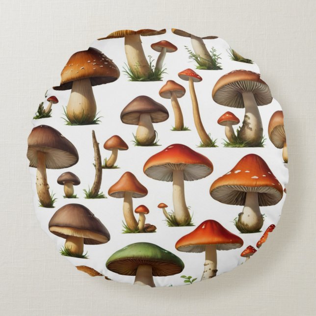 Mushroom Collection Pattern Design Round Cushion (Front)