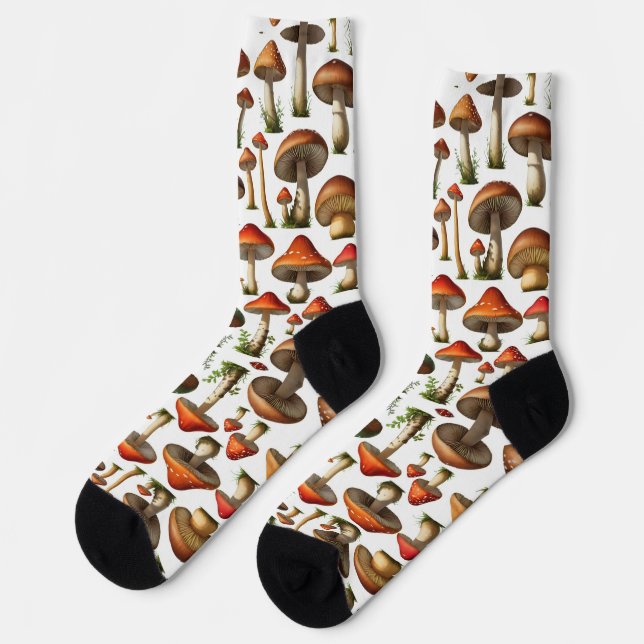 Mushroom Collection Pattern Design Socks (Left)