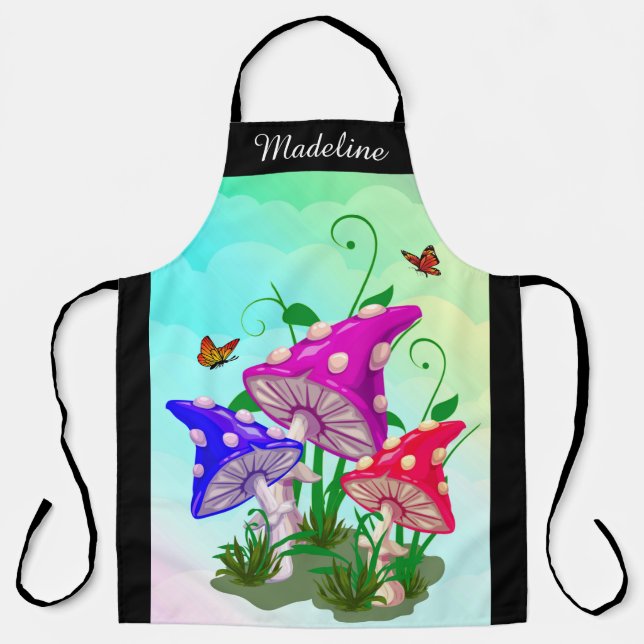 Mushroom | Colourful Trio Personalised Large Apron (Front)