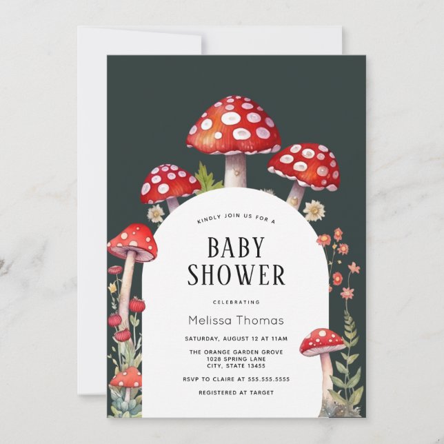 Mushroom Cottage Woodland Baby Shower Invitation (Front)