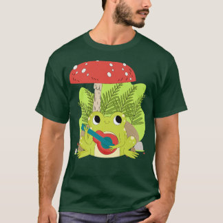 Mushroom Cottagecore Aesthetic Frog Playing Banjo T-Shirt
