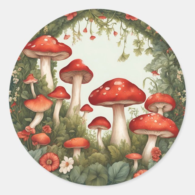 Mushroom Cottagecore Classic Round Sticker (Front)