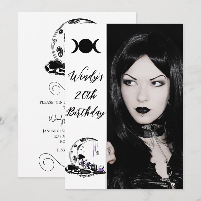 Mushroom Crystal Moon Garden Birthday Party Photo Invitation (Front/Back)