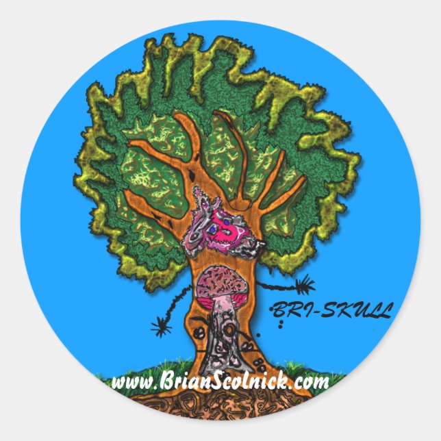 mushroom-door-in-tree classic round sticker (Front)