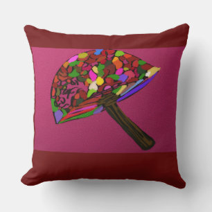 Mushroom Face Character Art Throw Pillow