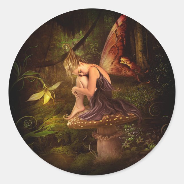 mushroom fairy classic round sticker (Front)