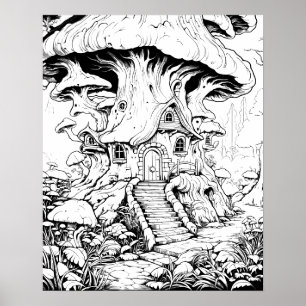 Mushroom Fairy House Fantasy Colouring Poster