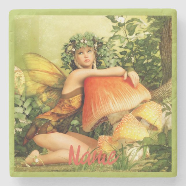 Mushroom fairy Thunder_Cove Stone Coaster (Front)