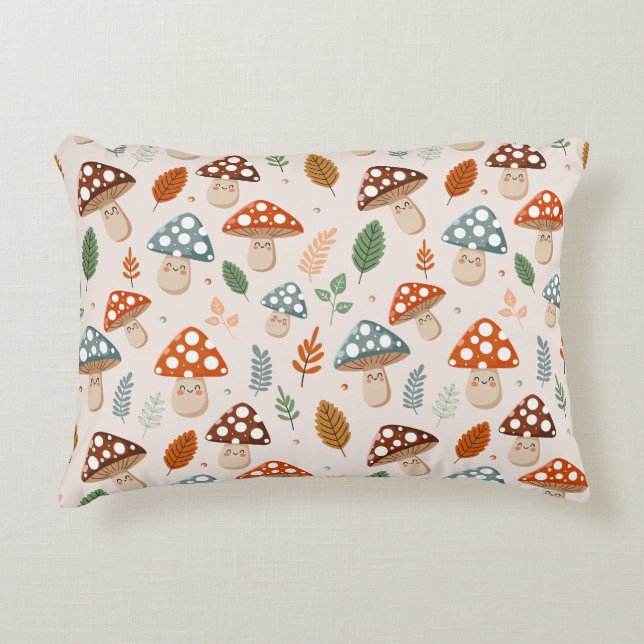 Mushroom, Fall foliage, Nature Patten  Decorative Cushion (Front)