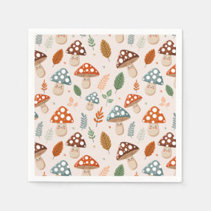 Mushroom, Fall foliage, Nature Patten  Napkin