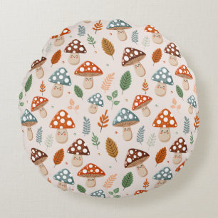Mushroom, Fall foliage, Nature Patten  Round Cushion