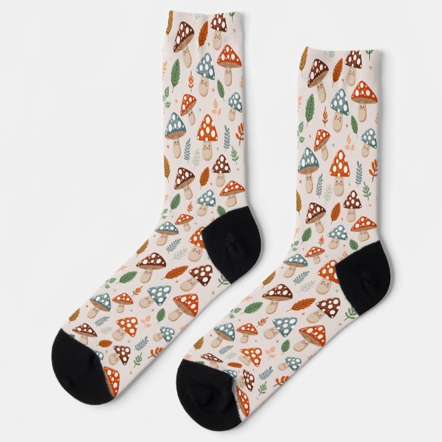 Mushroom, Fall foliage, Nature Patten  Socks (Left)