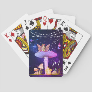 Mushroom Fantasy Cute Monogram Magical Fairy  Playing Cards