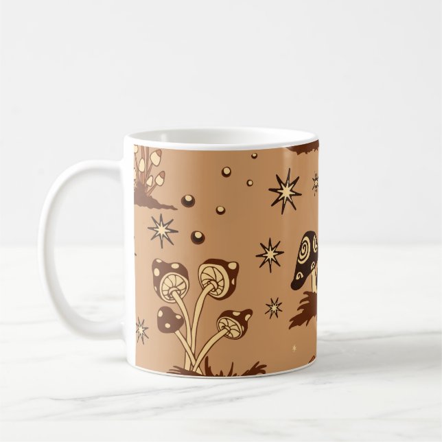 Mushroom fantasy, vintage forest wallpaper. coffee mug (Left)