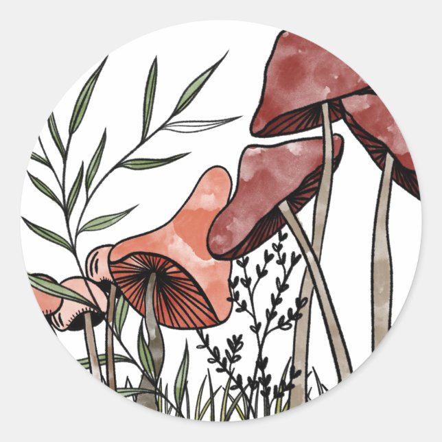 Mushroom Field  Classic Round Sticker (Front)