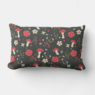 Mushroom floral dark botanical kids room lumbar cushion