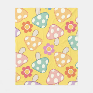Mushroom & Floral Pattern Fleece Blanket