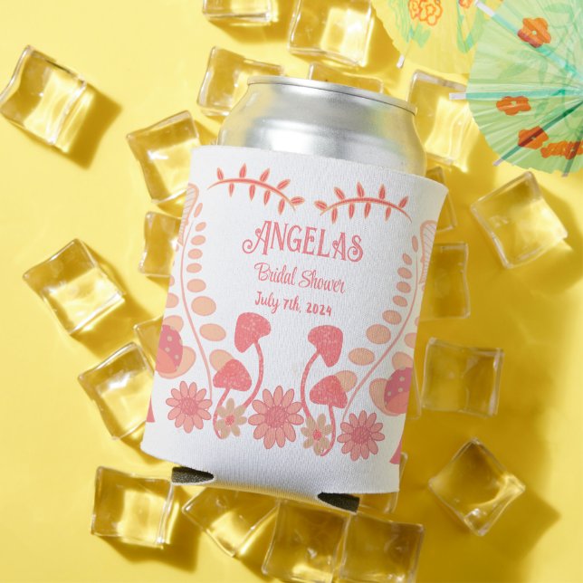 Mushroom Flowers Bride Tribe Bachelorette Peach  Can Cooler (In Situ Summer)