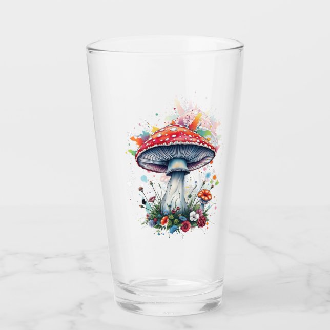 Mushroom Flowers Woodland Colorful Splash  Glass (Front)