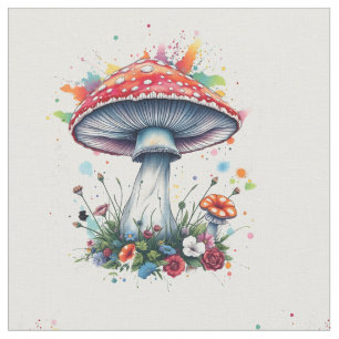 Mushroom Flowers Woodland Colourful Splash Fabric