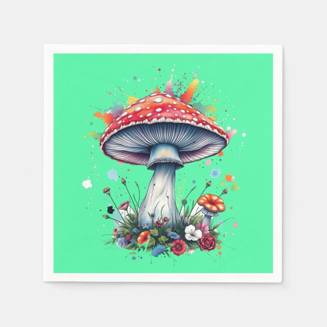 Mushroom Flowers Woodland Colourful Splash  Napkin (Front)
