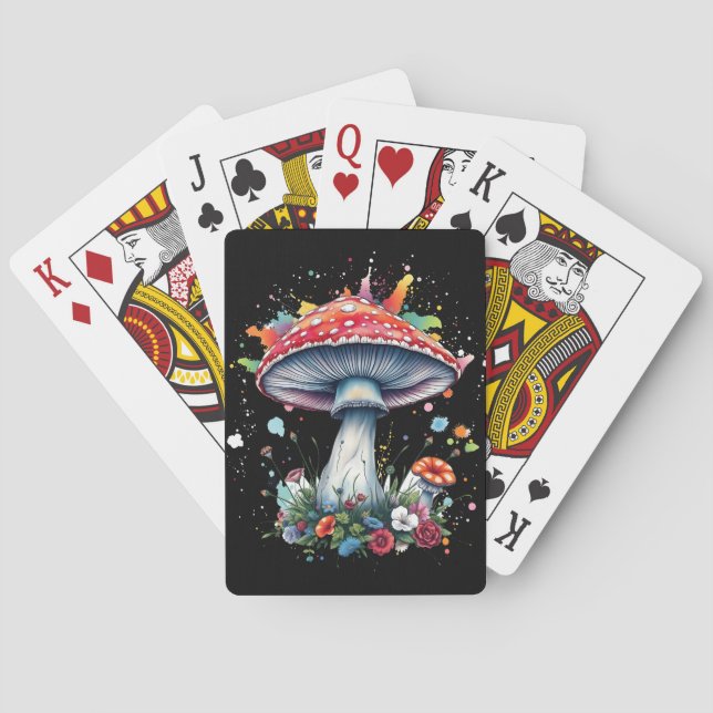 Mushroom Flowers Woodland Colourful Splash  Playing Cards (Back)