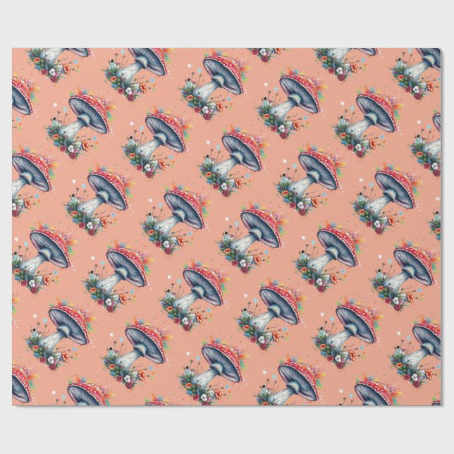 Mushroom Flowers Woodland Colourful Splash  Wrapping Paper (Flat)