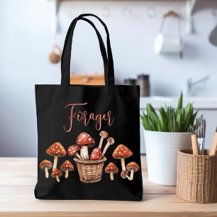 Mushroom Forager Black Tote Bag