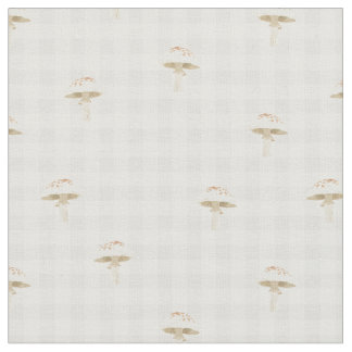 mushroom foraging - white button mushroom checkere fabric