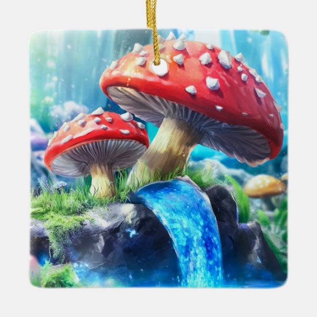 Mushroom Forest Ceramic Ornament (Front)