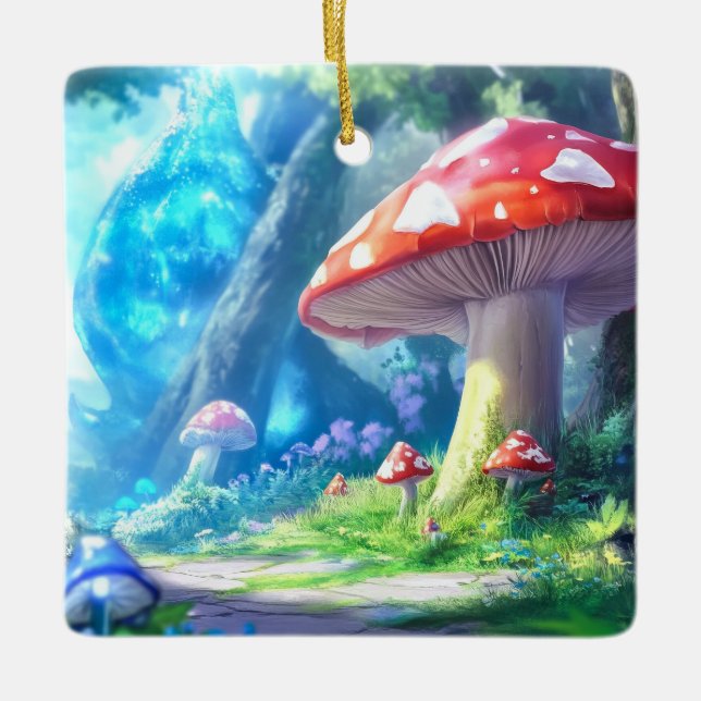Mushroom Forest Ceramic Ornament (Front)
