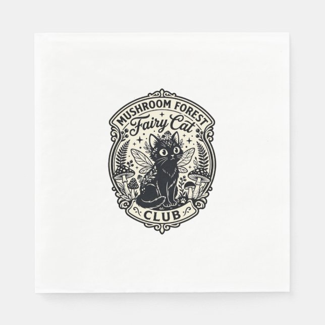 Mushroom Forest Fairy Cat Funny Cat Graphic - Mush Napkin (Front)